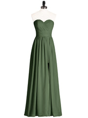 Strapless Sweetheart Neck Bridesmaid Dress with Slit Olive Green Plus Size