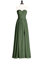 Strapless Sweetheart Neck Bridesmaid Dress with Slit Olive Green