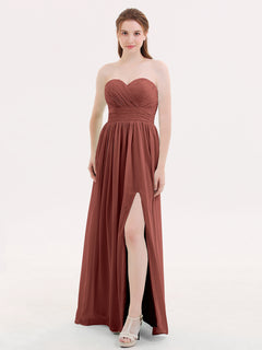 Strapless Sweetheart Neck Bridesmaid Dress with Slit Terracotta