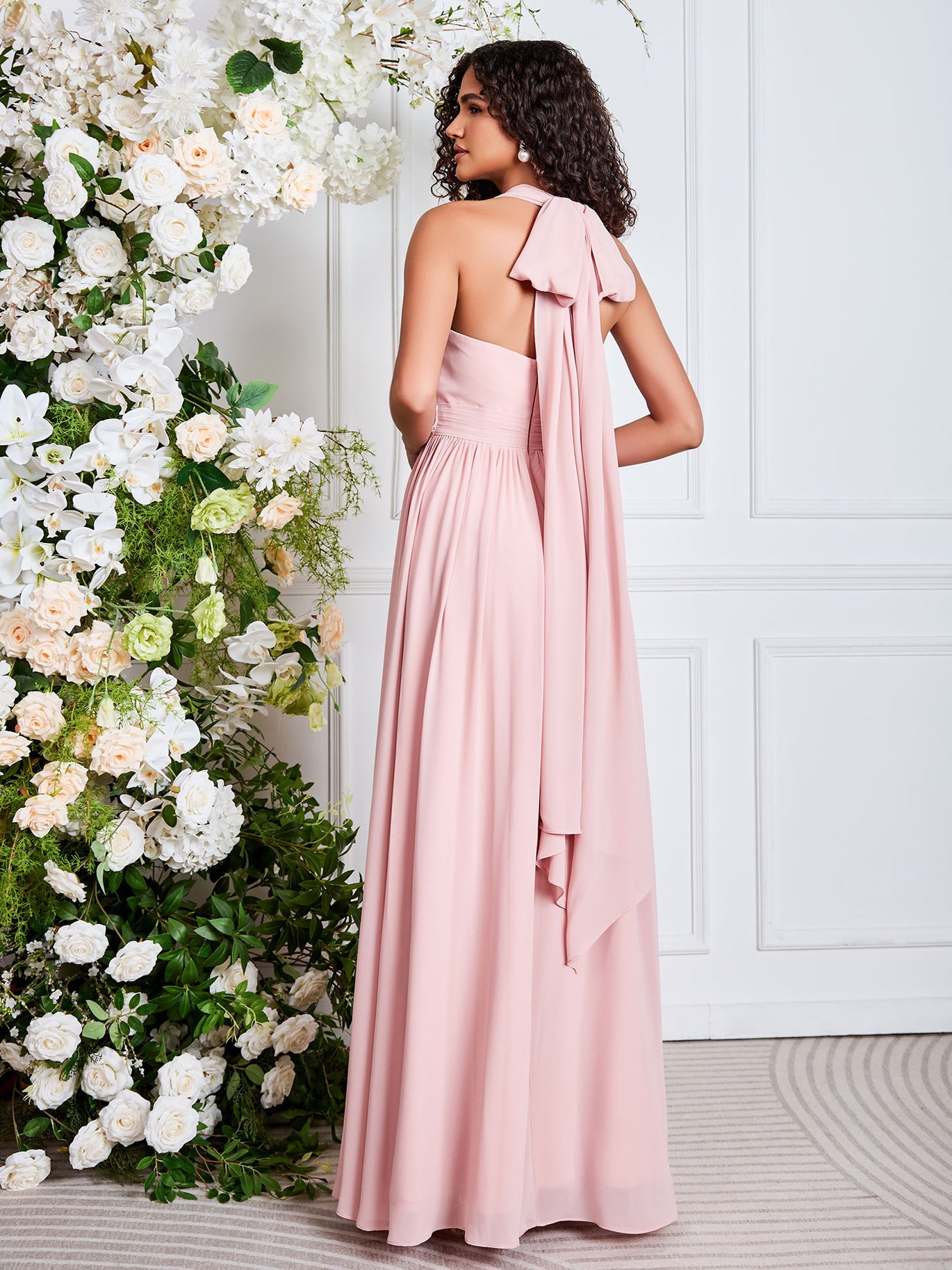 BABARONI Chiffon Taupe Bridesmaid Dresses Floor-length Ruched A-line, Taupe / US0