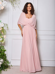 BABARONI Chiffon White Bridesmaid Dresses Floor-length Ruched A-line, White / US0