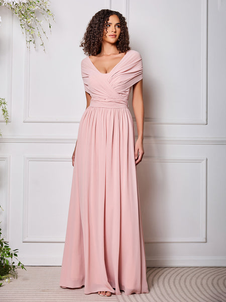Coral Convertible Bridesmaid Dress-BABARONI DEANA 17 Styles in 1 Maxi Chiffon Gown