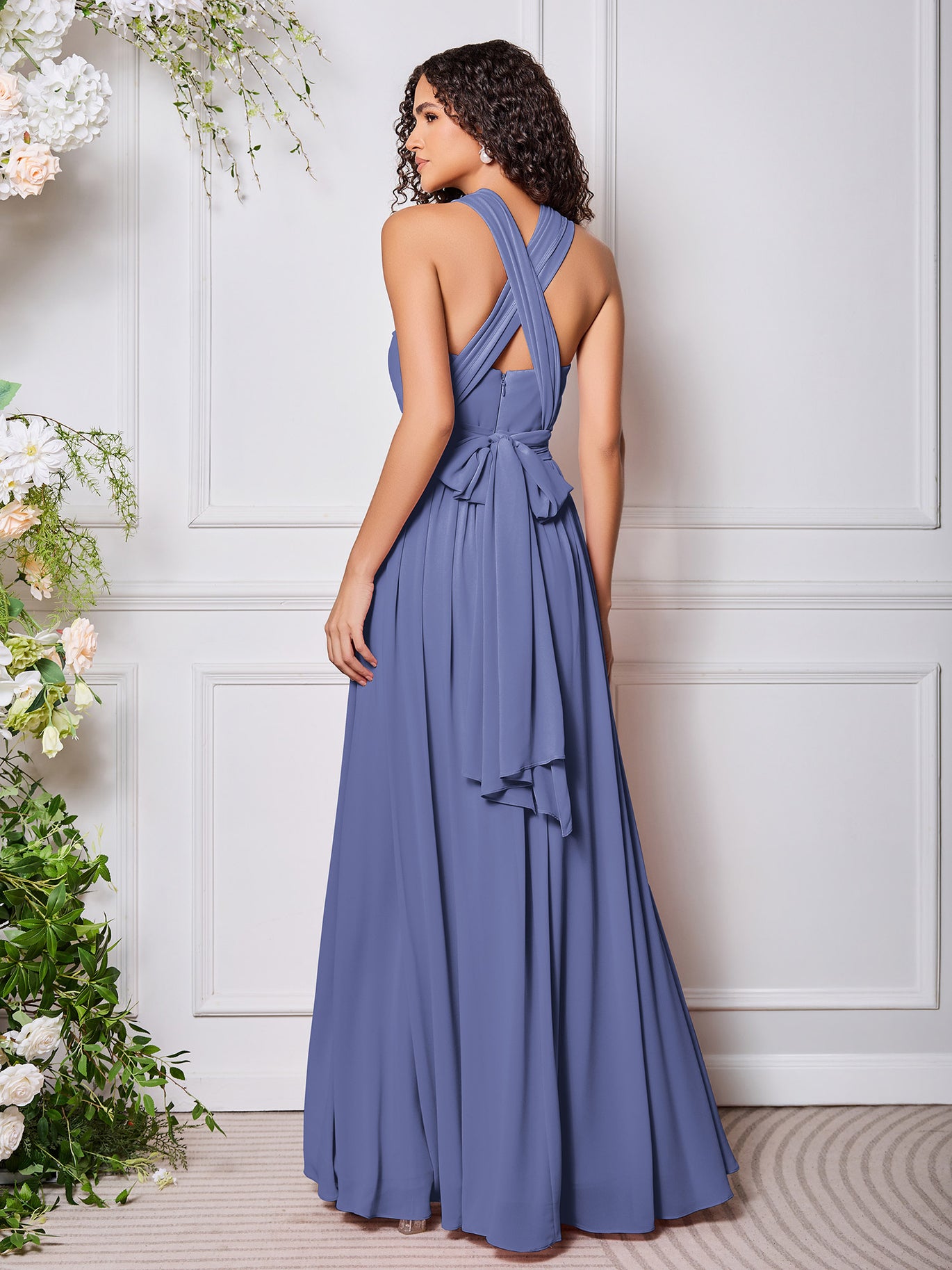 periwinkle color bridesmaid dresses Le Soleil Halter Maxi Dress Blue Sizing The Model in the first photo is 510 and wears size small The model is 510 and wears UK size 6 / XS / US size 2 Fit Periwinkle Bridesmaid Dresses DUNTERY