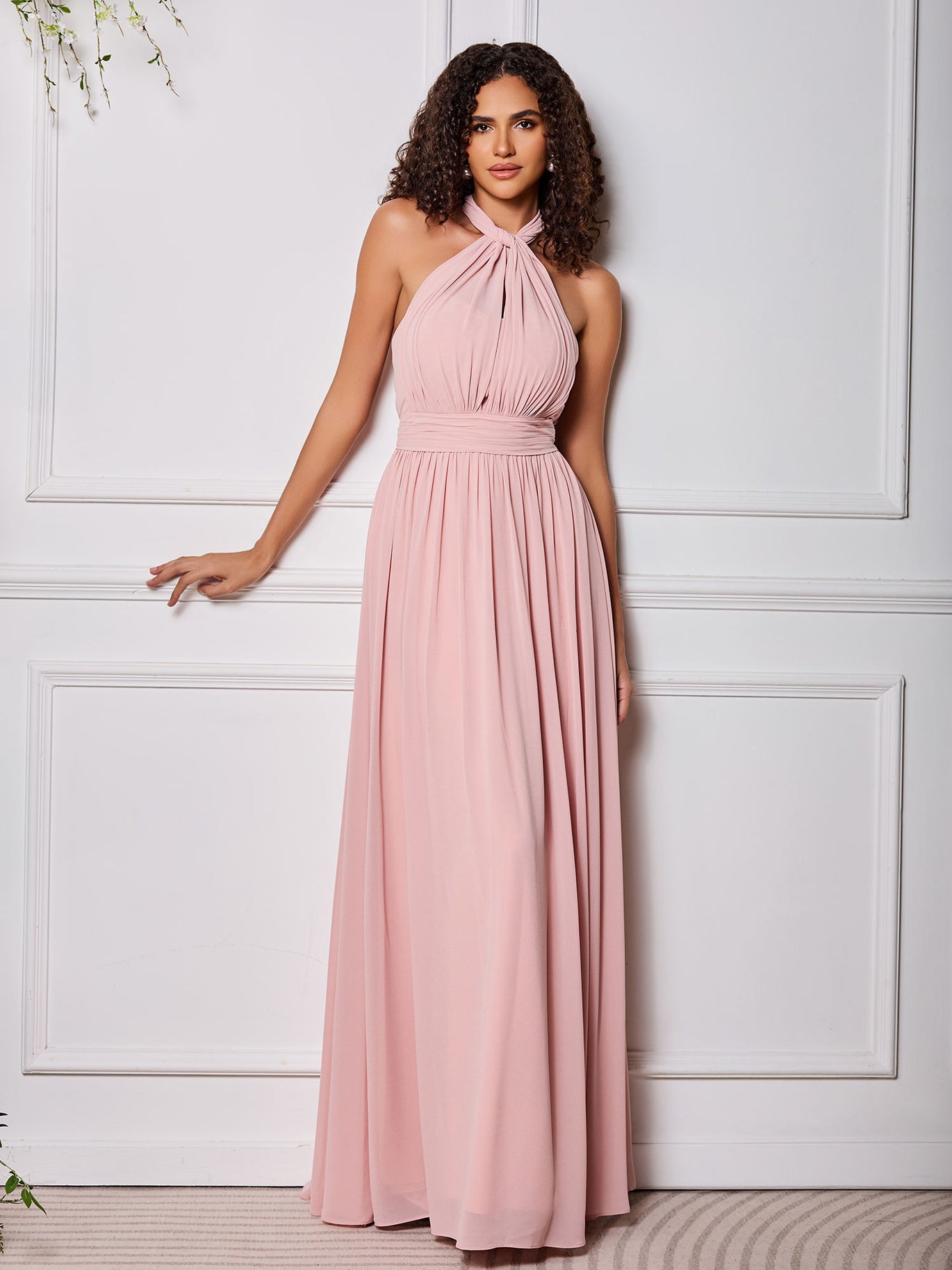 BABARONI High-Neck Halter Candy Pink Multi Wear Convertible Bridesmaid Dresses, Candy Pink / US0