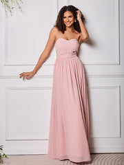 BABARONI Chiffon Silver Bridesmaid Dresses Floor-length Ruched A-line, Silver / US0