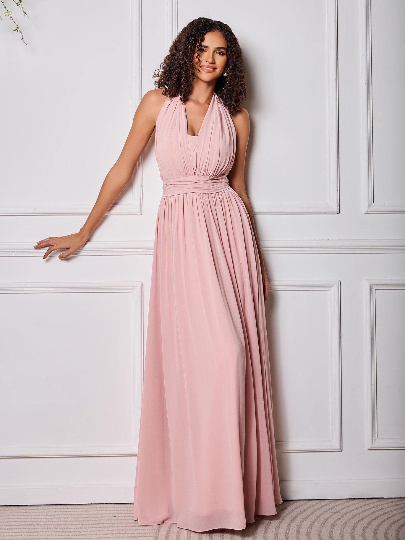 BABARONI T-Back Pearl Pink Multi Wear Convertible Bridesmaid Dresses, Pearl Pink / US0