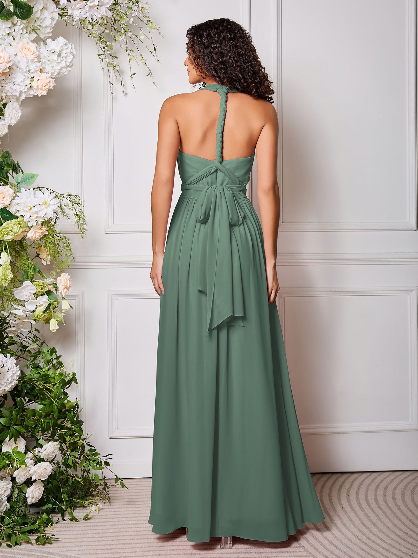 eucalyptus green bridesmaid dresses WEDTREND Women Eucalyptus Pleated Bridesmaid Dress A-Line V-Neck Long  Wedding Guest Dress main image 0
