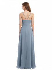 Spaghetti Straps Chiffon Dress with Sweetheart Neck Dusty Blue