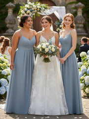 Spaghetti Straps Chiffon Dress with Sweetheart Neck Dusty Blue