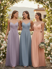 Spaghetti Straps Chiffon Dress with Sweetheart Neck Dusty Blue