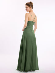 Spaghetti Straps Chiffon Dress with Sweetheart Neck Olive Green