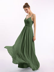 Spaghetti Straps Chiffon Dress with Sweetheart Neck Olive Green