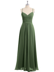 Spaghetti Straps Chiffon Dress with Sweetheart Neck Olive Green Plus Size