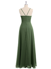 Spaghetti Straps Chiffon Dress with Sweetheart Neck Olive Green