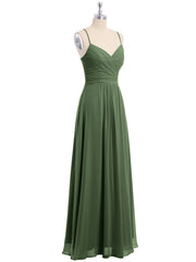Spaghetti Straps Chiffon Dress with Sweetheart Neck Olive Green Plus Size