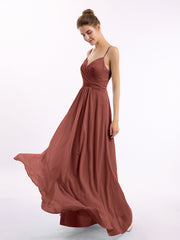 Spaghetti Straps Chiffon Dress with Sweetheart Neck Terracotta