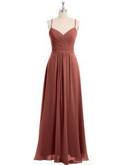 Spaghetti Straps Chiffon Dress with Sweetheart Neck Terracotta