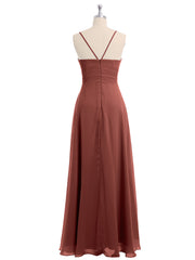 Spaghetti Straps Chiffon Dress with Sweetheart Neck Terracotta
