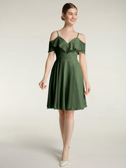 Sweetheart Neck Short Dresses with Ruffles Sleeves Olive Green Plus Size