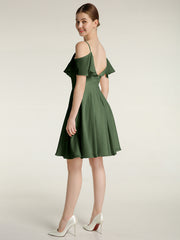Sweetheart Neck Short Dresses with Ruffles Sleeves Olive Green Plus Size