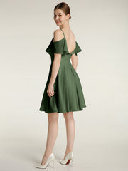 Sweetheart Neck Short Dresses with Ruffles Sleeves Olive Green