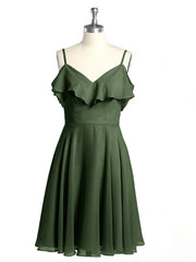 Sweetheart Neck Short Dresses with Ruffles Sleeves Olive Green