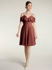 Sweetheart Neck Short Dresses with Ruffles Sleeves Terracotta Plus Size