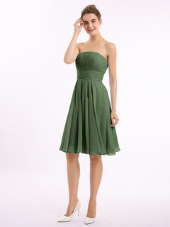 Straight Across Strapless Short Bridesmaid Gown Olive Green