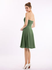 Straight Across Strapless Short Bridesmaid Gown Olive Green Plus Size