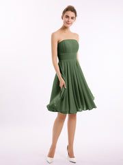 Straight Across Strapless Short Bridesmaid Gown Olive Green Plus Size