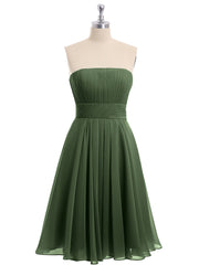 Straight Across Strapless Short Bridesmaid Gown Olive Green Plus Size