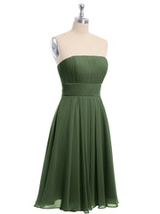 Straight Across Strapless Short Bridesmaid Gown Olive Green Plus Size