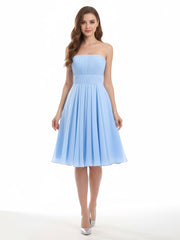 Straight Across Strapless Short Bridesmaid Gown Sky Blue