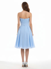 Straight Across Strapless Short Bridesmaid Gown Sky Blue