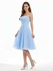 Straight Across Strapless Short Bridesmaid Gown Sky Blue