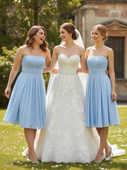 Straight Across Strapless Short Bridesmaid Gown Sky Blue
