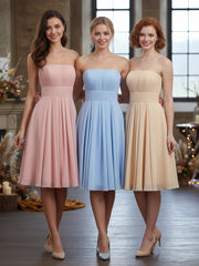 Straight Across Strapless Short Bridesmaid Gown Sky Blue
