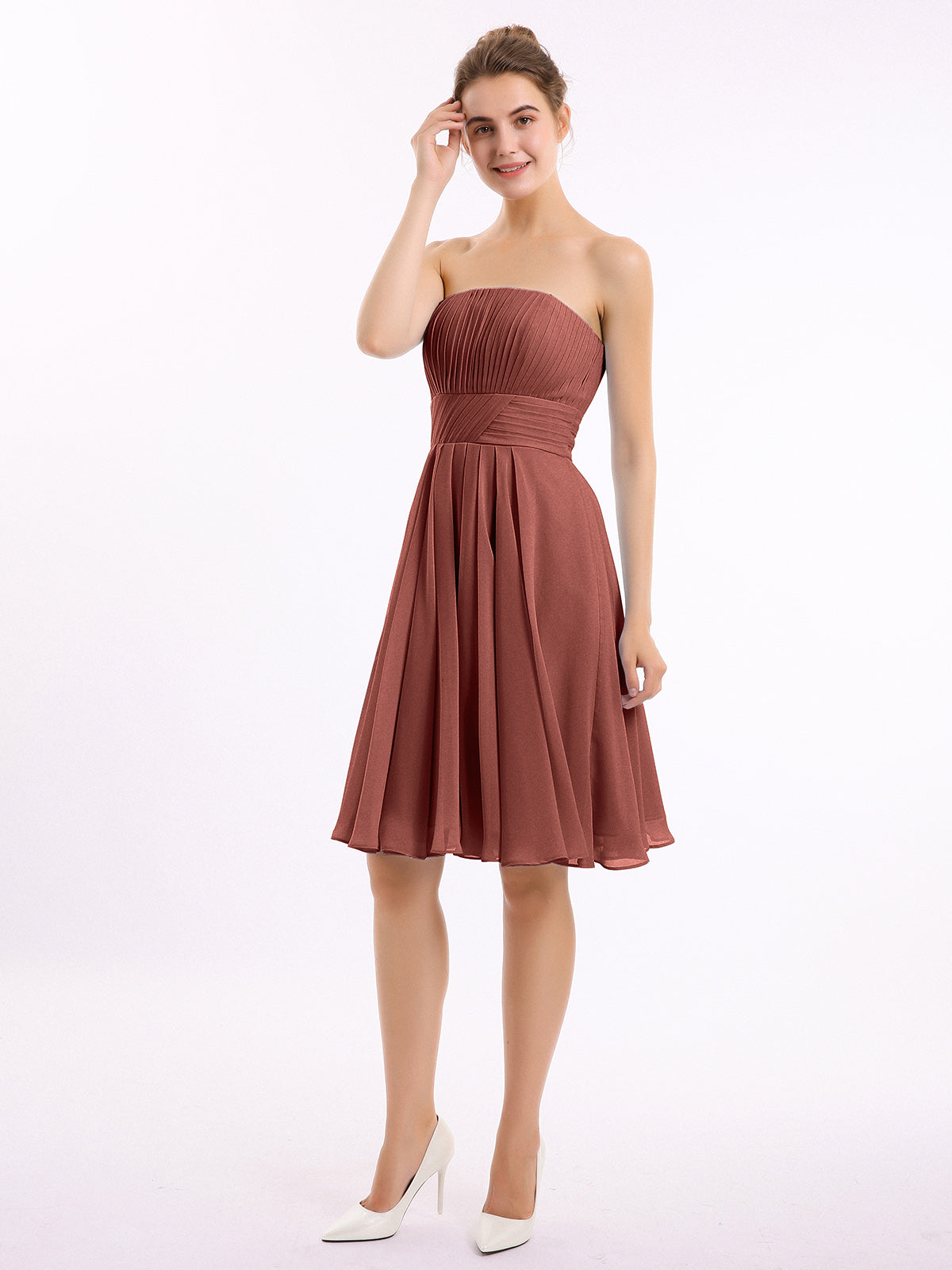 Strapless Long Tulle Bridesmaid Dress with Sweetheart Terracotta