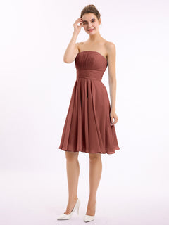 Straight Across Strapless Short Bridesmaid Gown Terracotta Plus Size