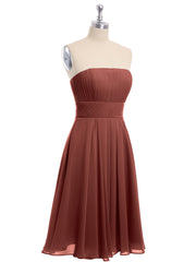 Straight Across Strapless Short Bridesmaid Gown Terracotta Plus Size