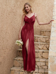 V Neck Velvet Dress With Slit Burgundy
