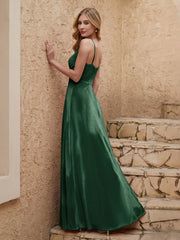 V Neck Velvet Dress With Slit Dark Green