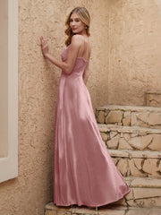 V Neck Velvet Dress With Slit Dusty Rose