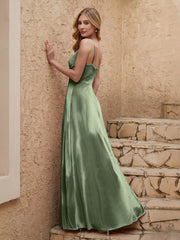 V Neck Velvet Dress With Slit Dusty Sage