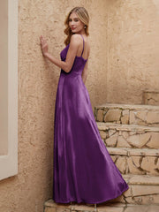 V Neck Velvet Dress With Slit Grape
