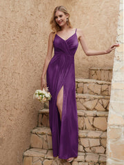 V Neck Velvet Dress With Slit Grape