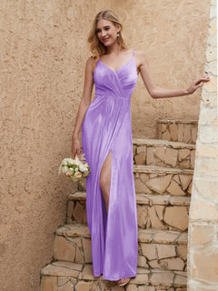 V Neck Velvet Dress With Slit Lilac