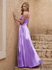 V Neck Velvet Dress With Slit Lilac