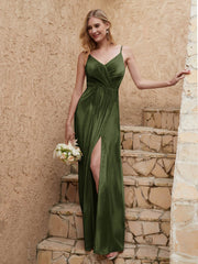 V Neck Velvet Dress With Slit Olive Green Plus Size