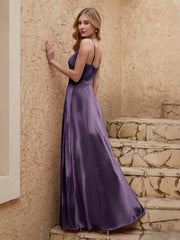 V Neck Velvet Dress With Slit Plum